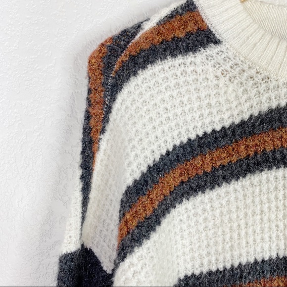 American Eagle Striped Oversized Waffle Knit Pullover Sweater - Picture 3 of 7